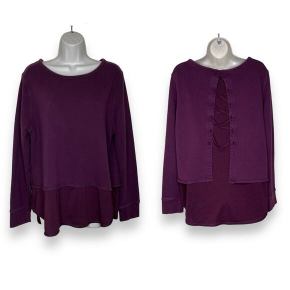 Avia Sweatshirt Tech Combo Back Lace Up Layered Look Purple Top Womens Size XL - Picture 1 of 13